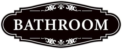 Bathroom Sign Sticker Black 10x45 Inches