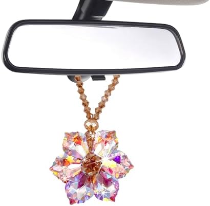 Crystal Flower Car Hanging Ornament - Pink Sun Catcher Keychain