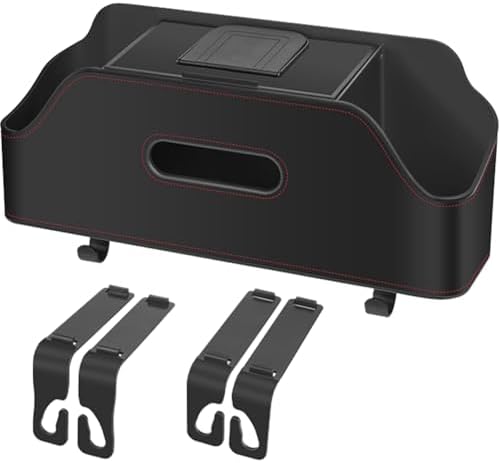 Car Back Seat Organizer with 2 Drink Holders and Tissue Box Black