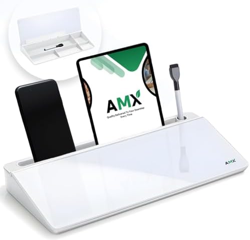 AMX Small Glass Dry Erase Board - Keyboard Stand and Desk Organizer