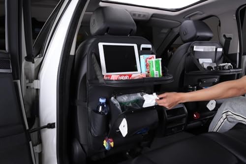 HURESON Upgraded Foldable Seat Back Organizer with Trash Can and Table Tray