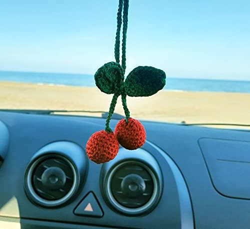 Cherry Crochet Handmade Car Mirror Decor Charm
