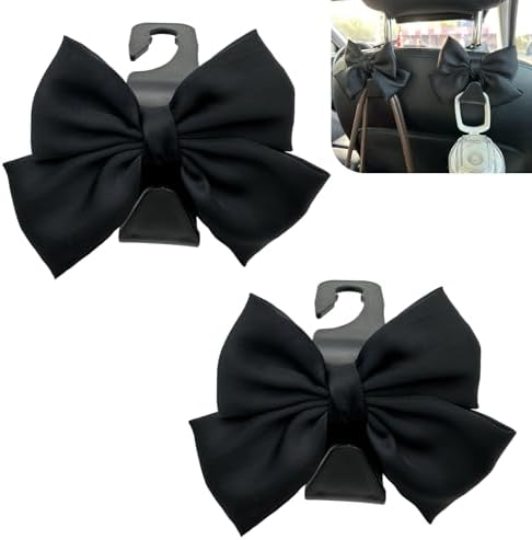 2PCS Cute Bow Car Seat Headrest Hooks - Black
