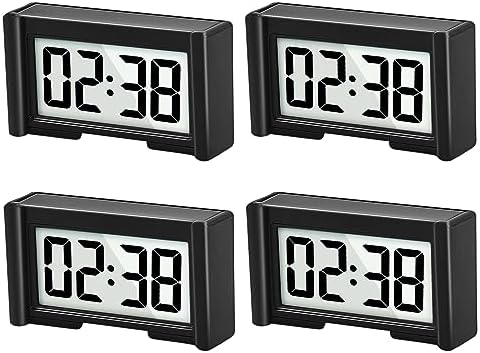 YOUNGFLY 4PCS Mini Car Clock with Large LCD Display