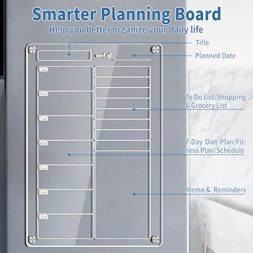 JIXZEN Acrylic Magnetic Weekly Planner 8x12 Inch
