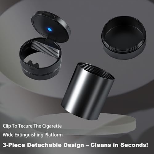 Car Ashtray with LED Light and Lid Smokeless Durable Portable Black