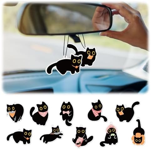 10PCS Cute Black Cat Hanging Air Fresheners with 5 Scents