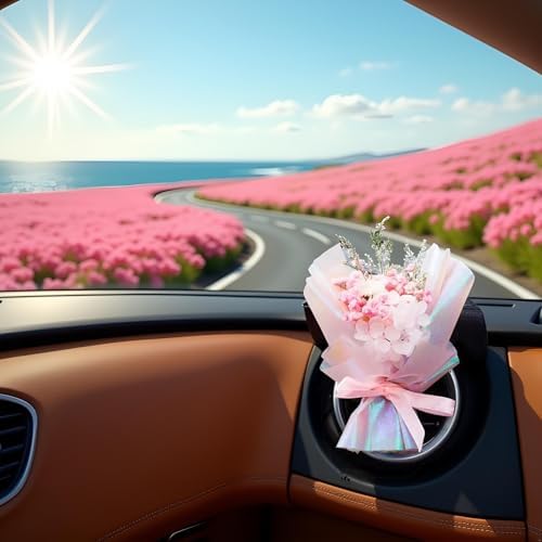 Pink Mini Dried Flowers Bouquet for Car Air Vent Clips 1
