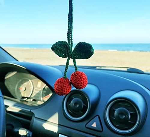 Cherry Crochet Handmade Car Mirror Decor Charm
