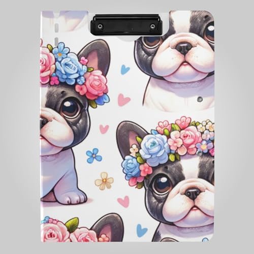Kawaii French Bulldog Flower Folding Clipboard A4 Size