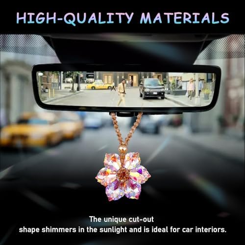 Crystal Flower Car Hanging Ornament - Pink Sun Catcher Keychain