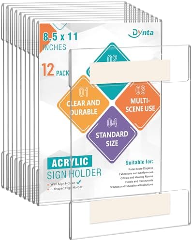 Dynta 12 Pack Acrylic Sign Holder 85x11 Wall Mount Display Stand