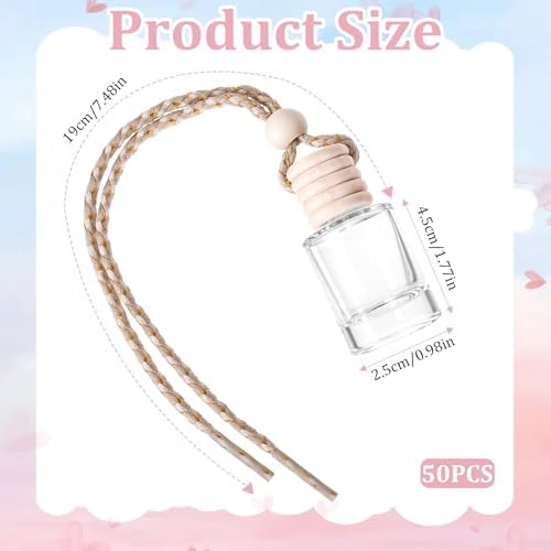50pcs Cylindrical Empty Glass Air Freshener Bottle with Wooden Cap and String