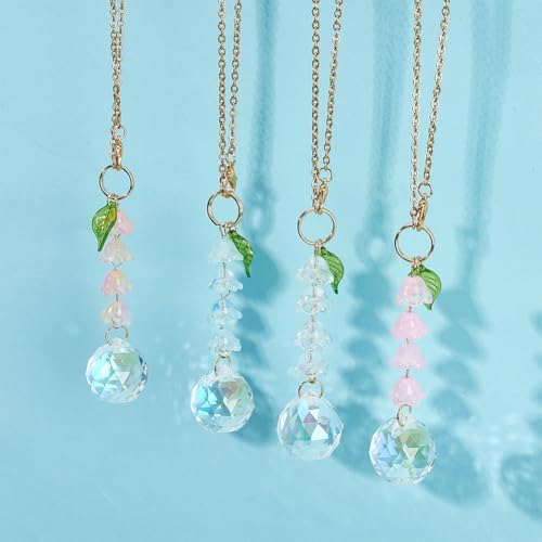 DELORIGIN 4pcs Crystal Lily of the Valley Car Charm Pendant Set