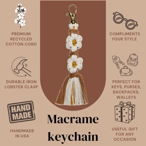 Macrame Daisy Flower Keychain Boho Handmade
