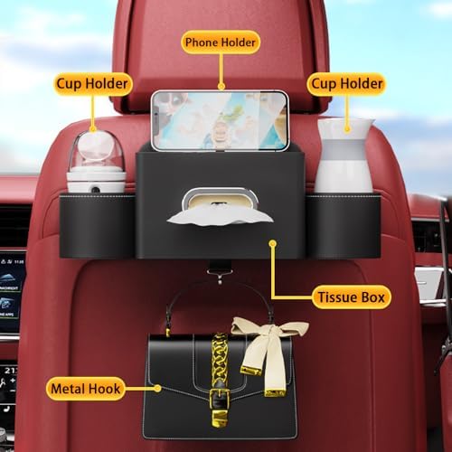 K LAKEY Seat Back Organizer with 2 Cup Holders and Hook