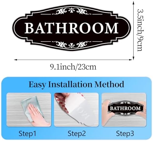 Bathroom Sign Sticker Black 10x45 Inches