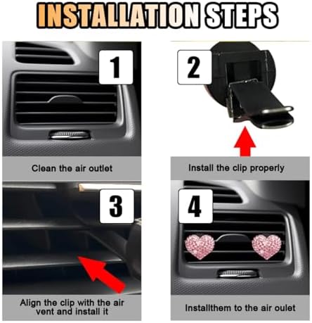 2PCS Heart-Shaped Crystal Air Vent Clip for Car