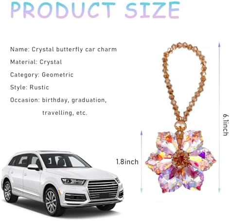 Crystal Flower Car Hanging Ornament - Pink Sun Catcher Keychain