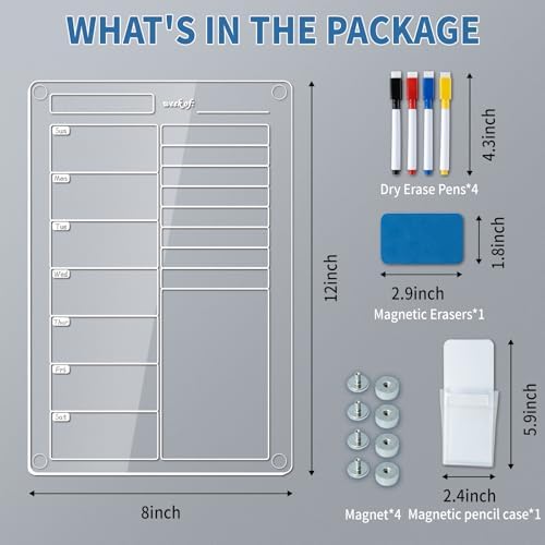 JIXZEN Acrylic Magnetic Weekly Planner 8x12 Inch