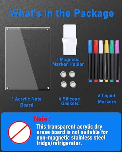 Clear Acrylic Magnetic Dry Erase Board for Fridge 12x8