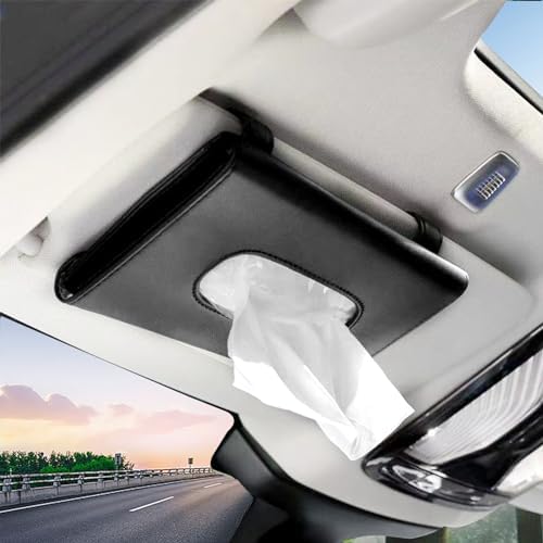 Car Tissue Holder with Mask Clip Visor Mount Black