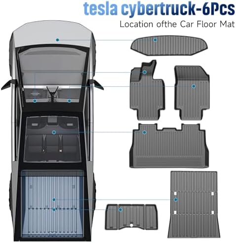 PawteIin Tesla Cybertruck Floor Mats 2023 2024 2025 Set of 6