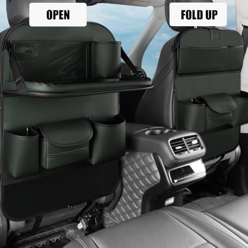 2PCS Car Backseat Organizer with Foldable Table Tray and Kick Mats