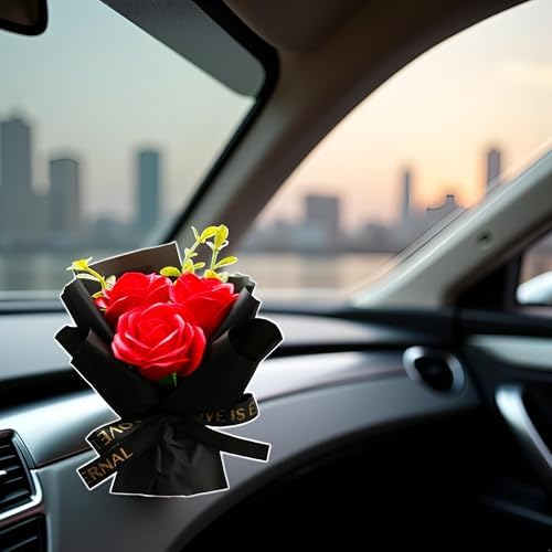 Red Mini Bouquet Car Air Vent Clip with Dried Rose Fragrance Diffuser