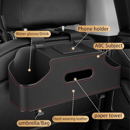 Car Back Seat Organizer with 2 Drink Holders and Tissue Box Black