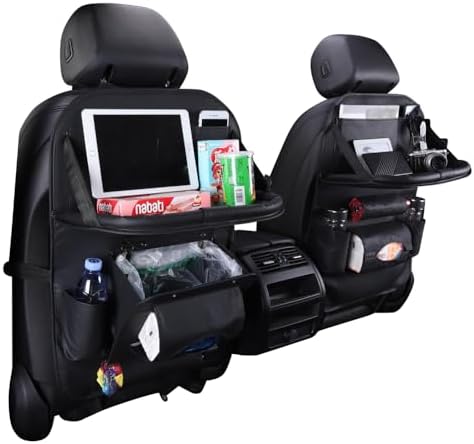 HURESON Upgraded Foldable Seat Back Organizer with Trash Can and Table Tray