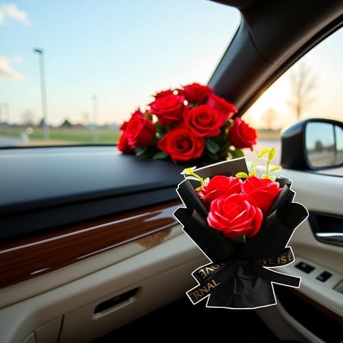 Red Mini Bouquet Car Air Vent Clip with Dried Rose Fragrance Diffuser