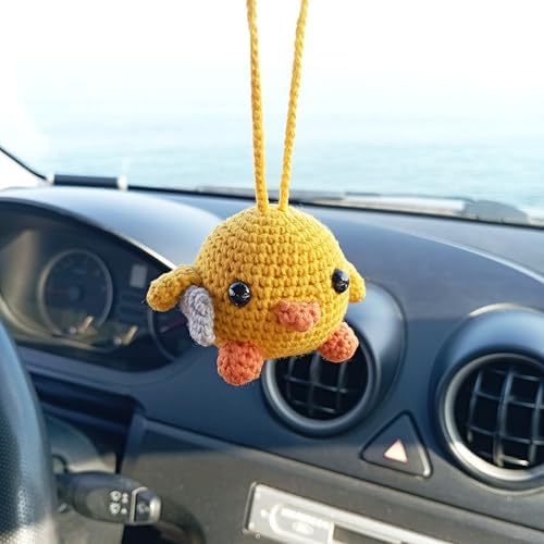 Cute Crochet Duck Car Mirror Charm Decoration