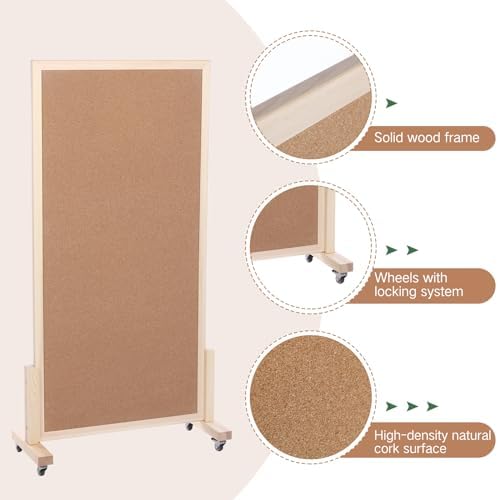 Double Sided Cork Board with Wheels 24 x 47 Inch
