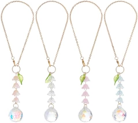 DELORIGIN 4pcs Crystal Lily of the Valley Car Charm Pendant Set
