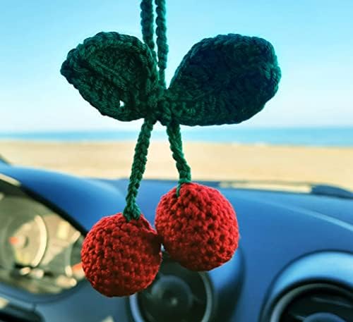 Cherry Crochet Handmade Car Mirror Decor Charm