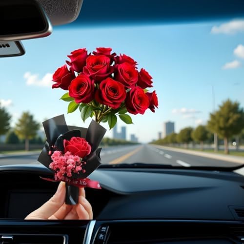 Red Mini Dried Flowers Bouquet for Car Air Vent Clips