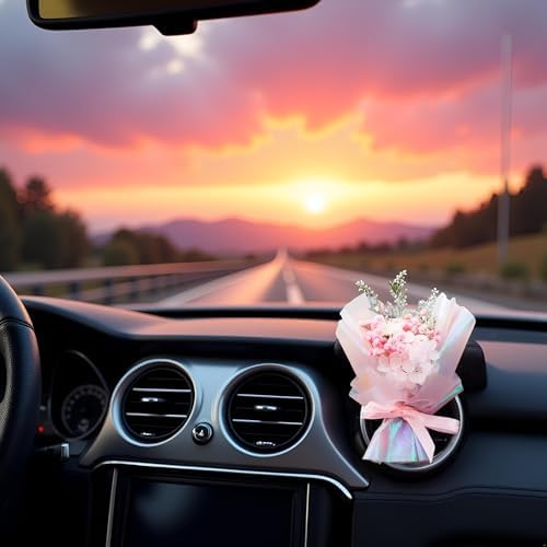 Pink Mini Dried Flowers Bouquet for Car Air Vent Clips 1