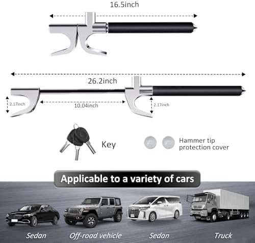 Heavy Duty Steering Wheel Lock with 3 Keys and Breakaway Tip