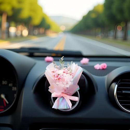 Pink Mini Dried Flowers Bouquet for Car Air Vent