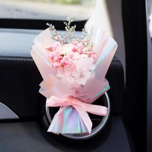 Pink Mini Dried Flowers Bouquet for Car Air Vent