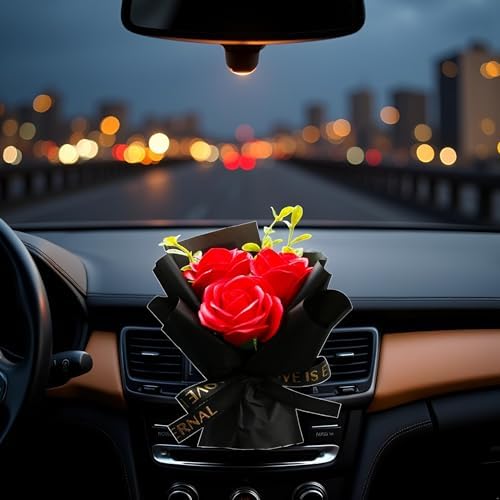 Red Mini Bouquet Car Air Vent Clip with Dried Rose Fragrance Diffuser
