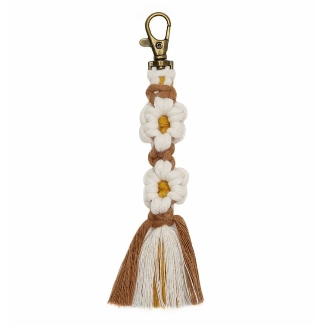 Macrame Daisy Flower Keychain Boho Handmade
