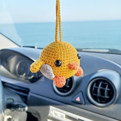 Cute Crochet Duck Car Mirror Charm Decoration