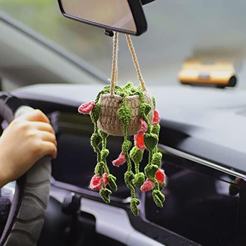 Handmade Knit Crochet Flower Car Mirror Ornament
