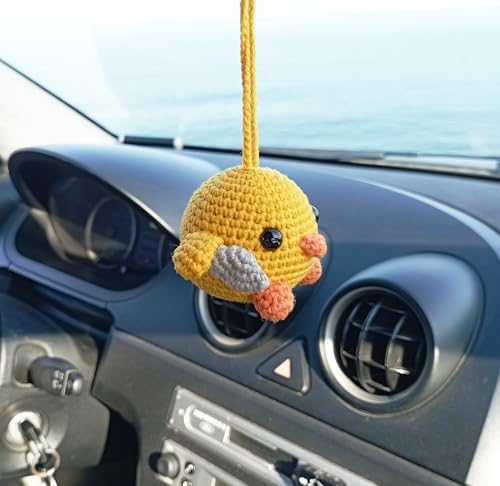 Cute Crochet Duck Car Mirror Charm Decoration