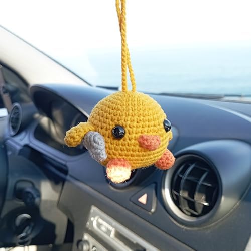 Cute Crochet Duck Car Mirror Charm Decoration