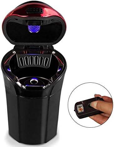 Car Ashtray with Lighter and Lid - Blue LED Indicator