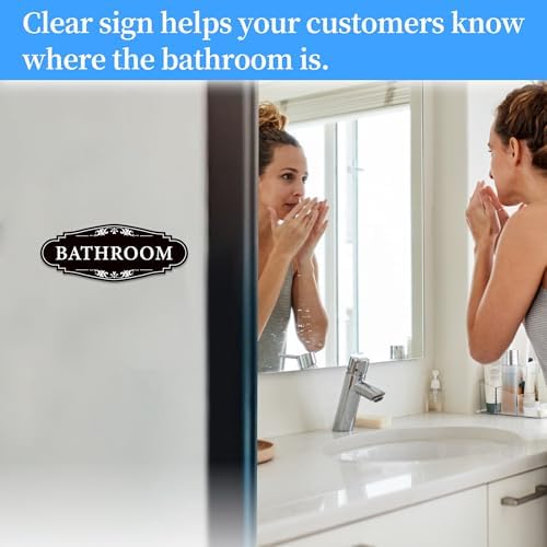 Bathroom Sign Sticker Black 10x45 Inches