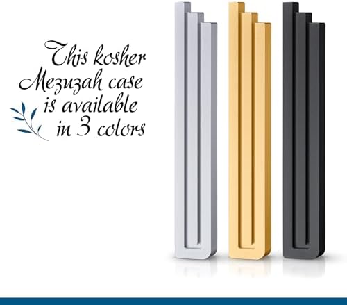 Mezuzah Case - Shin Shaped Gold Silver Black Aluminum 7 Inch